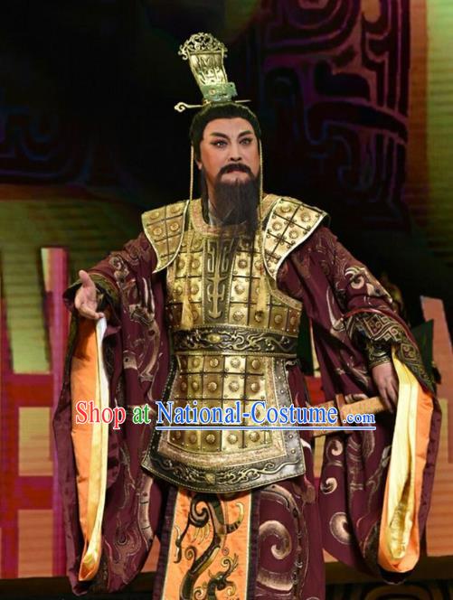 Qing Ming Chinese Shanxi Opera Lord Apparels Costumes and Headpieces Traditional Jin Opera Laosheng Garment King Of Jin Clothing