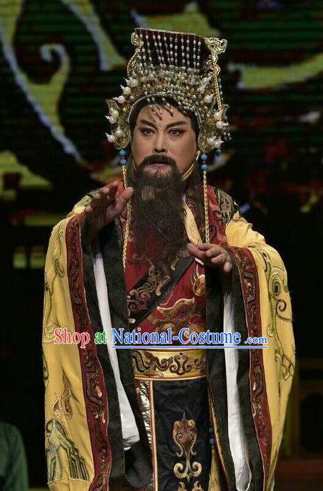 Qing Ming Chinese Shanxi Opera Monarch Apparels Costumes and Headpieces Traditional Jin Opera Lord Garment King of Jin Clothing