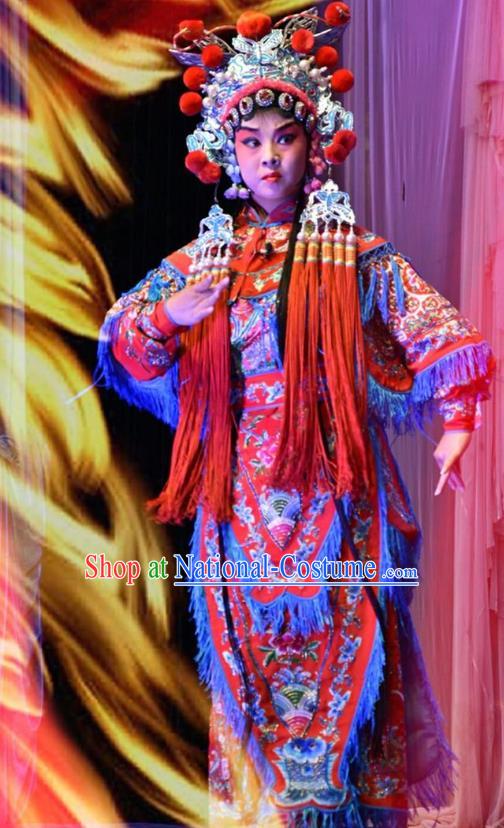 Chinese Jin Opera Female General Garment Costumes and Headdress Yi Pu Zhong Hun Traditional Shanxi Opera Martial Woman Apparels Wudan Dress