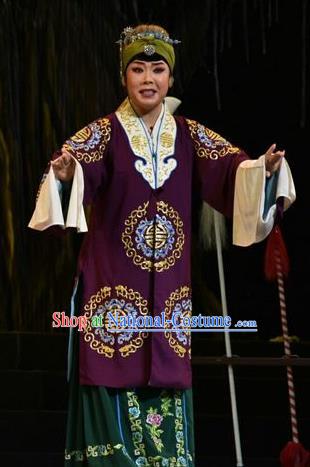 Chinese Jin Opera Elderly Female Garment Costumes and Headdress Mulan Joins the Army Traditional Shanxi Opera Dame Apparels Laodan Dress