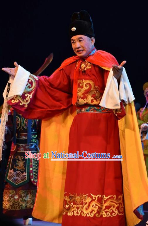 Fenyang King Chinese Shanxi Opera Official Luo Fengxian Apparels Costumes and Headpieces Traditional Jin Opera Tang Dynasty Garment Minister Clothing