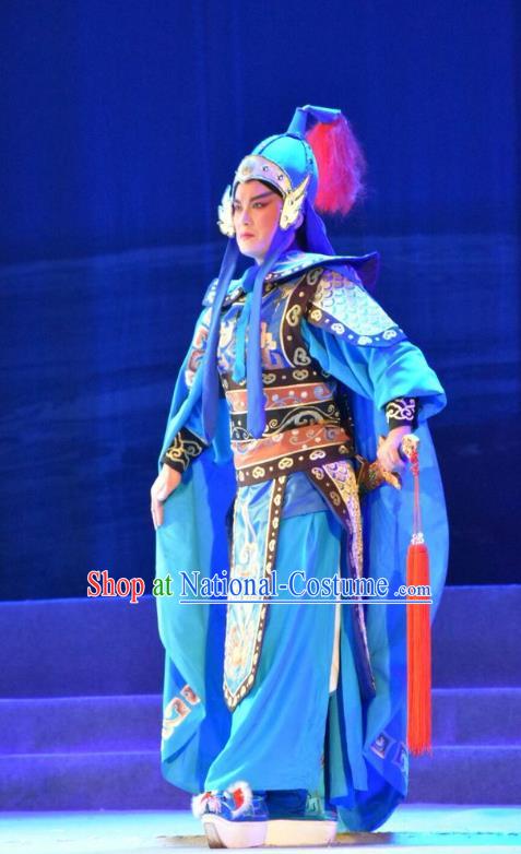 Fenyang King Chinese Shanxi Opera Wusheng Apparels Costumes and Headpieces Traditional Jin Opera Takefu General Garment Martial Male Clothing