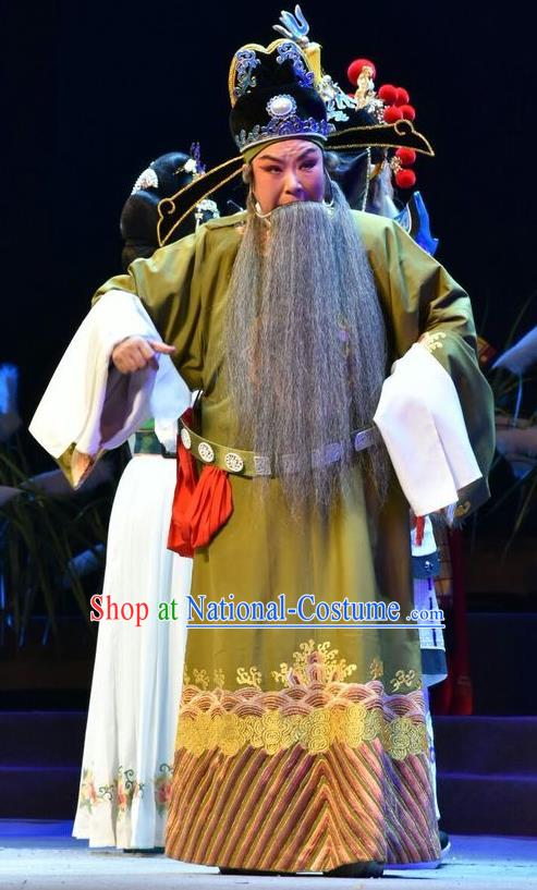 Fenyang King Chinese Shanxi Opera Laosheng Apparels Costumes and Headpieces Traditional Jin Opera Elderly Male Garment Tang Dynasty Minister Clothing