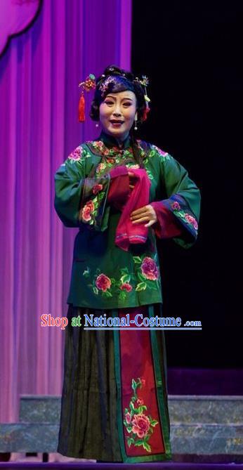 Chinese Jin Opera Dame Garment Costumes and Headdress He Qing Hai Yan Traditional Shanxi Opera Mistress Apparels Rich Female Dress