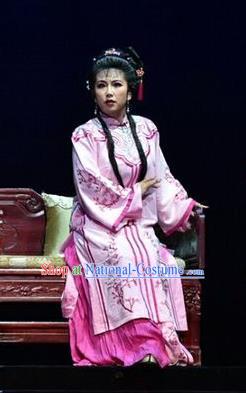 Chinese Jin Opera Rich Lady Garment Costumes and Headdress He Qing Hai Yan Traditional Shanxi Opera Hua Tan Apparels Actress Qinglian Pink Dress