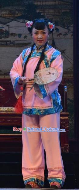 Chinese Jin Opera Servant Girl Garment Costumes and Headdress He Qing Hai Yan Traditional Shanxi Opera Apparels Maid Lady Dress