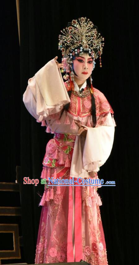 Chinese Jin Opera Young Beauty Garment Costumes and Headdress Tears in Suzhou Traditional Shanxi Opera Rich Lady Apparels Diva Wang Lianjuan Dress