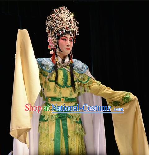 Chinese Jin Opera Diva Wang Lianjuan Garment Costumes and Headdress Tears in Suzhou Traditional Shanxi Opera Rich Lady Apparels Young Beauty Dress