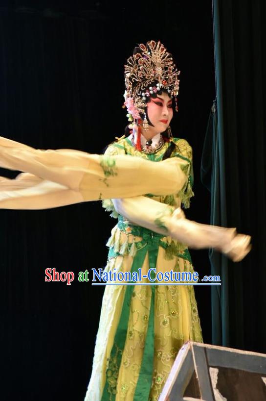 Chinese Jin Opera Diva Wang Lianjuan Garment Costumes and Headdress Tears in Suzhou Traditional Shanxi Opera Rich Lady Apparels Young Beauty Dress