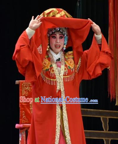 Chinese Jin Opera Bride Garment Costumes and Headdress Tears in Suzhou Traditional Shanxi Opera Actress Apparels Young Mistress Jiang Suqin Dress