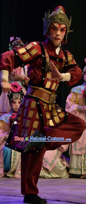 Shen Gong Qing Hun Chinese Shanxi Opera Martial Male Apparels Costumes and Headpieces Traditional Jin Opera Wusheng Garment Soldier Armor Clothing