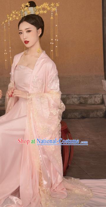 Chinese Drama Ancient Queen Pink Hanfu Dress Apparels Traditional Tang Dynasty Empress Historical Costumes and Headwear for Women