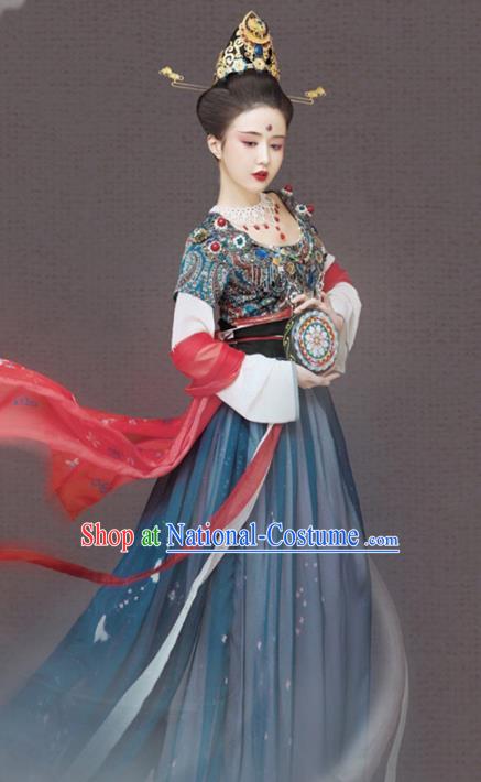 Chinese Drama Ancient Dunhuang Apsaras Hanfu Dress Apparels Traditional Tang Dynasty Dance Lady Historical Costumes and Headwear Complete Set