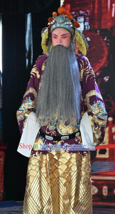 Long Hu Feng Yun Chinese Shanxi Opera Elderly Male Apparels Costumes and Headpieces Traditional Jin Opera Laosheng Garment Gao Huaide Clothing