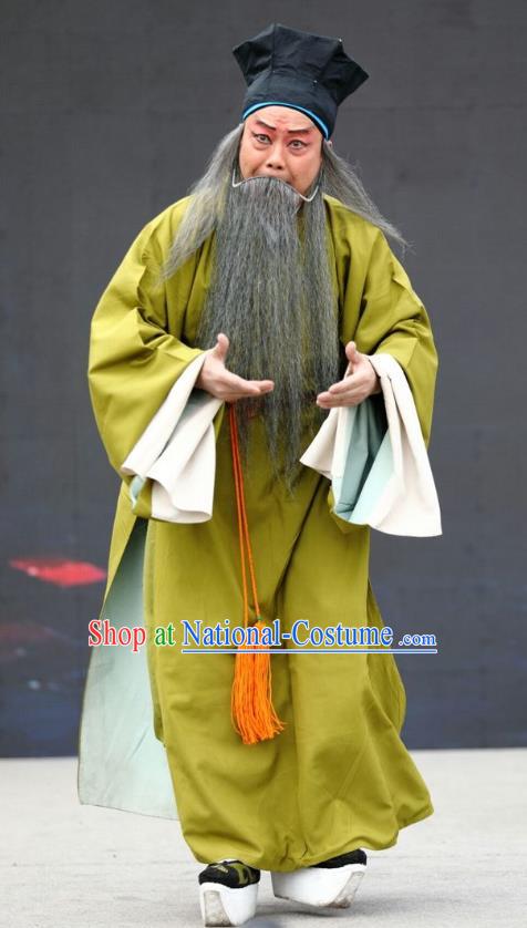 Shuang Luo Shan Chinese Shanxi Opera Old Servant Yao Da Apparels Costumes and Headpieces Traditional Jin Opera Elderly Man Garment Laosheng Clothing