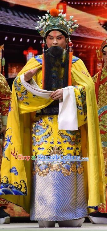 Big Feet Empress Chinese Shanxi Opera Emperor Apparels Costumes and Headpieces Traditional Jin Opera Elderly Male Garment Monarch Zhu Yuanzhang Clothing