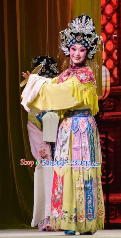 Chinese Jin Opera Queen Garment Costumes and Headdress Big Feet Empress Traditional Shanxi Opera Hua Tan Apparels Court Woman Ma Xiuying Dress