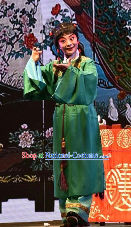 The Lotus Lantern Chinese Shanxi Opera Wa Wa Sheng Apparels Costumes and Headpieces Traditional Jin Opera Young Boy Garment Liu Chenxiang Green Clothing