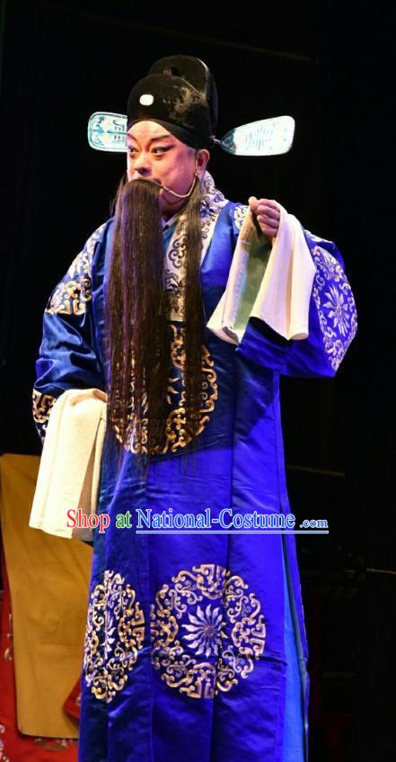 The Lotus Lantern Chinese Shanxi Opera Laosheng Apparels Costumes and Headpieces Traditional Jin Opera Elderly Male Garment Ministry Councillor Liu Yanchang Clothing