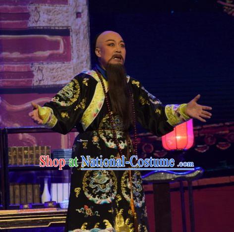 Da Hu Ji Chinese Shanxi Opera Qing Dynasty Censor Liang Zhongjing Black Apparels Costumes and Headpieces Traditional Jin Opera Garment Official Clothing