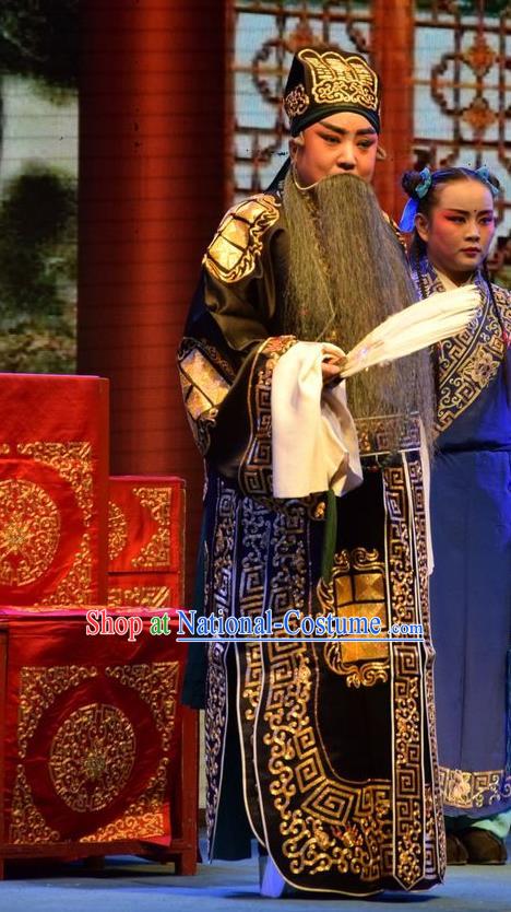 Shou Jiang Wei Chinese Shanxi Opera Laosheng Zhuge Liang Apparels Costumes and Headpieces Traditional Jin Opera Elderly Male Garment Strategist Clothing