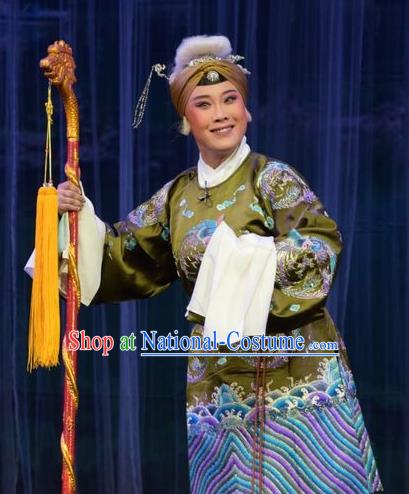 Chinese Jin Opera Laodan Garment Costumes and Headdress Mu Guiying Command Traditional Shanxi Opera Dowager Countess Apparels Elderly Woman Dress