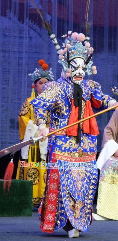 Mu Guiying Command Chinese Shanxi Opera General Wang Lun Kao Apparels Costumes and Headpieces Traditional Jin Opera Jing Role Garment Armor Clothing with Flags