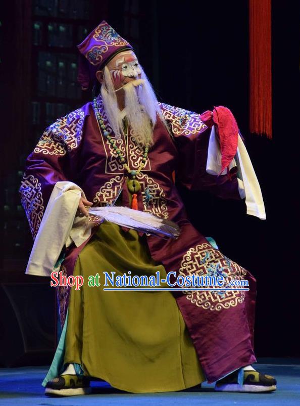 The Butterfly Chalice Chinese Shanxi Opera Ministry Councillor Apparels Costumes and Headpieces Traditional Jin Opera Elderly Male Garment Landlord Clothing