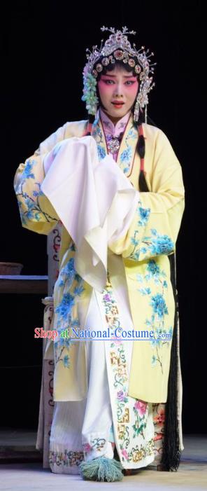 Chinese Jin Opera Diva Qiu Liyu Garment Costumes and Headdress Legend of Leper Traditional Shanxi Opera Young Female Apparels Hua Tan Yellow Dress