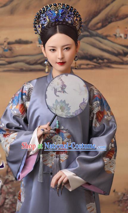 Chinese Historical Drama Ancient Imperial Consort Dress Traditional Hanfu Apparels Qing Dynasty Manchu Noble Female Replica Costumes and Headdress Complete Set