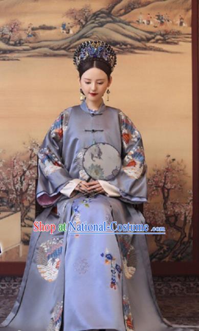 Chinese Historical Drama Ancient Imperial Consort Dress Traditional Hanfu Apparels Qing Dynasty Manchu Noble Female Replica Costumes and Headdress Complete Set