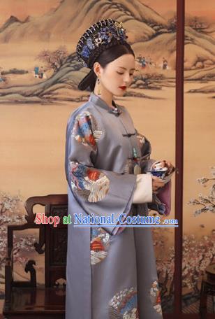 Chinese Historical Drama Ancient Imperial Consort Dress Traditional Hanfu Apparels Qing Dynasty Manchu Noble Female Replica Costumes and Headdress Complete Set