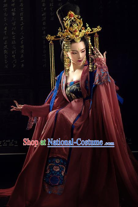 Chinese Ancient Imperial Concubine Dress Traditional Noble Woman Hanfu Apparels Tang Dynasty Historical Drama Palace Lady Replica Costumes and Headdress Complete Set