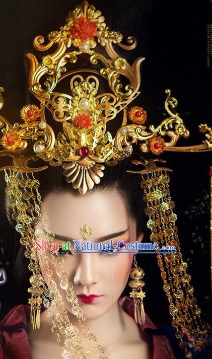 Chinese Ancient Imperial Concubine Dress Traditional Noble Woman Hanfu Apparels Tang Dynasty Historical Drama Palace Lady Replica Costumes and Headdress Complete Set