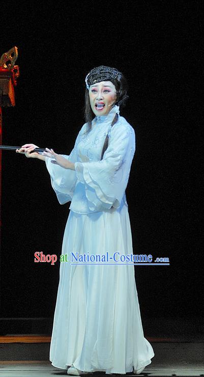 Chinese Jin Opera Hua Tan Garment Costumes and Headdress Red Lantern Traditional Shanxi Opera Young Female Apparels Song Lian White Dress