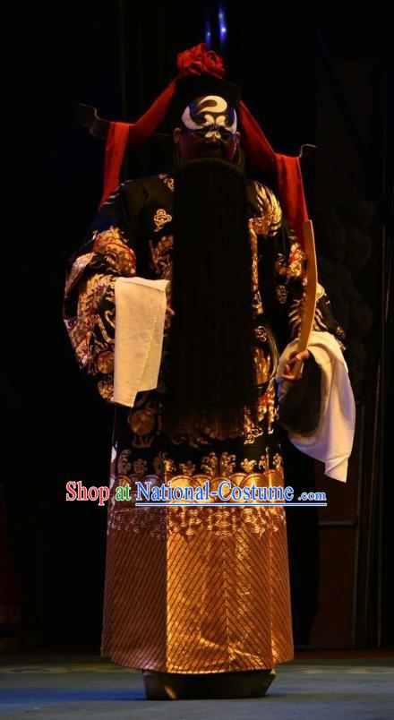 Ming Gong Duan Chinese Shanxi Opera Jing Apparels Costumes and Headpieces Traditional Jin Opera Painted Role Garment Minister Bao Zheng Clothing