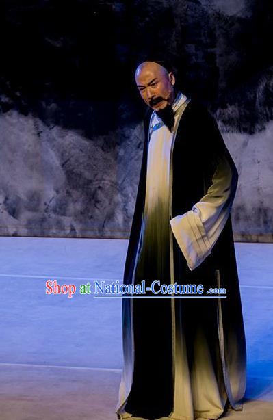 Huang Ye Hong Lou Chinese Qu Opera Old Scholar Cao Xueqin Apparels Costumes and Headpieces Traditional Henan Opera Elderly Male Garment Litterateur Clothing