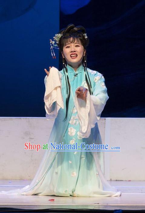 Chinese Henan Opera Distress Maiden Garment Costumes and Headdress Huang Ye Hong Lou Traditional Qu Opera Hua Tan Apparels Young Lady Lin Daiyu Dress