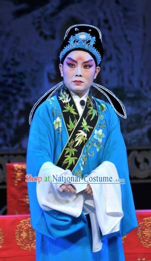 Forced Marriage Chinese Lu Opera Xiaosheng Apparels Costumes and Headpieces Traditional Shandong Opera Young Male Garment Scholar Lan Zhongyu Clothing