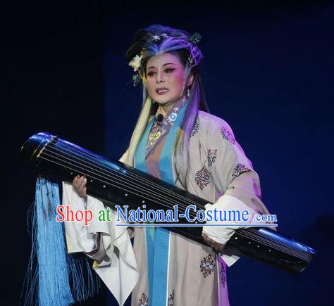 Chinese Shandong Opera Dame Garment Costumes and Headdress Chang Bai Han Ru Traditional Lu Opera Elderly Female Apparels Pantaloon Dress