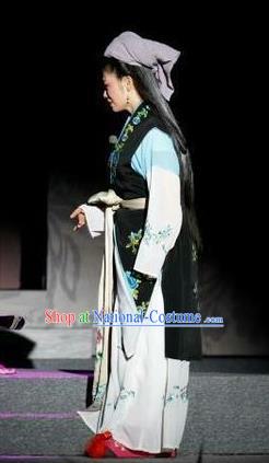 Chinese Shandong Opera Maidservant Garment Costumes and Headdress Chang Bai Han Ru Traditional Lu Opera Female Apparels Dame Dress