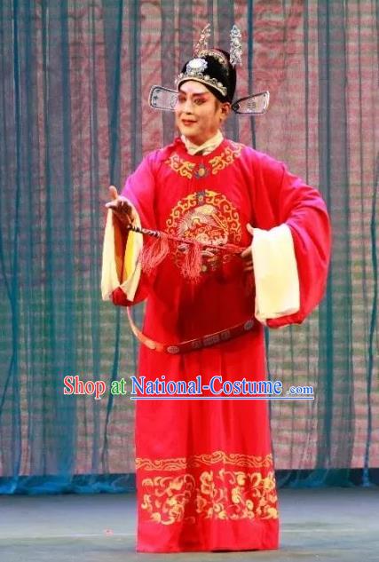 Long Feng Mian Chinese Lu Opera Number One Scholar Apparels Costumes and Headpieces Traditional Shandong Opera Xiaosheng Garment Young Male Liang Ziyu Clothing