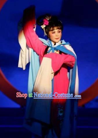 Chinese Shandong Opera Actress Garment Costumes and Headdress Chang Bai Han Ru Traditional Lu Opera Hua Tan Apparels Diva Jiang Hanqiu Dress