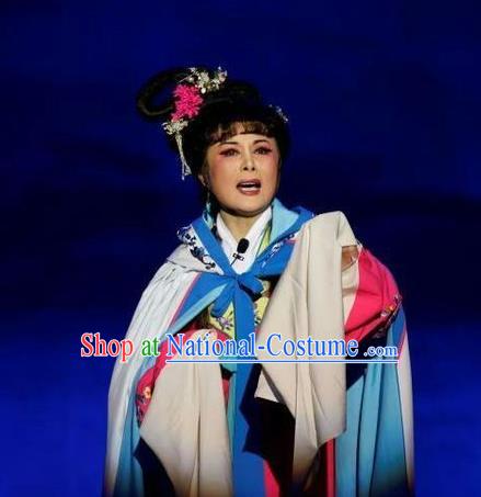 Chinese Shandong Opera Actress Garment Costumes and Headdress Chang Bai Han Ru Traditional Lu Opera Hua Tan Apparels Diva Jiang Hanqiu Dress