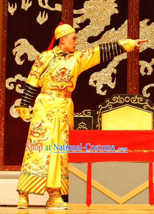 Shao Nian Tian Zi Chinese Qu Opera Monarch Apparels Costumes and Headpieces Traditional Beijing Opera Qing Dynasty Emperor Shun Zhi Garment Xiaosheng Clothing