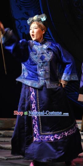 Chinese Beijing Opera Elderly Female Garment Costumes and Headdress Under the Red Banner Traditional Qu Opera Dame Apparels Pantaloon Dress