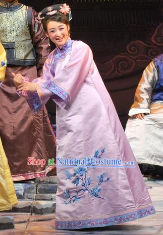 Chinese Beijing Opera Actress Garment Costumes and Headdress Under the Red Banner Traditional Qu Opera Young Mistress Apparels Purple Dress