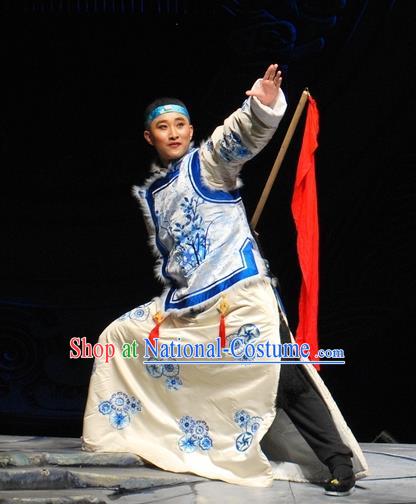 Under the Red Banner Chinese Qu Opera Xiaosheng Apparels Costumes and Headpieces Traditional Beijing Opera Niche Garment Qing Dynasty Young Man Clothing