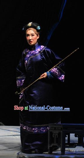 Chinese Beijing Opera Qing Dynasty Elderly Female Garment Costumes and Headdress Under the Red Banner Traditional Qu Opera Pantaloon Apparels Dame Dress