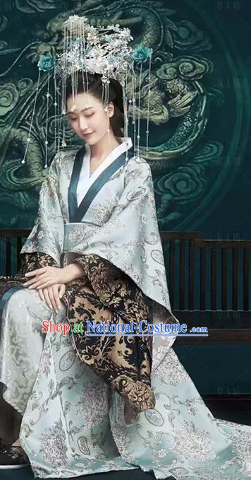 Chinese Drama Ancient Royal Queen Dress Traditional Hanfu Apparels Qin Dynasty Imperial Empress Historical Costumes and Headwear Complete Set